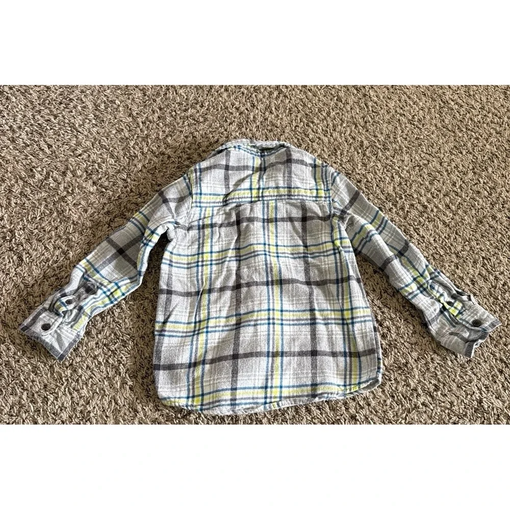 Oshkosh Boys Gray Neon Green Blue Long Sleeve‎ Flannel Size 5